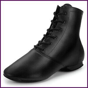 Leather Split Sole Jazz Dance Shoes for Men Women, Adjustable Lace-Up